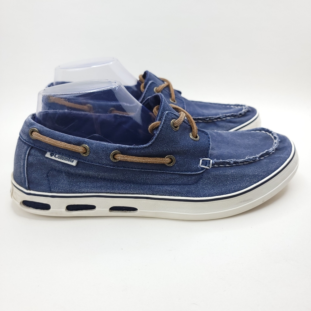 Columbia Shoes Mens 9.5 Navy Blue Canvas Comfort Walking Sneakers Vulc N Vent - Picture 1 of 7